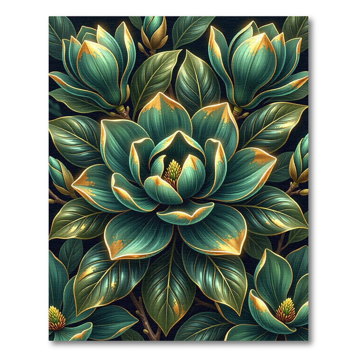 Emerald Gold Magnolia Bloom Rug