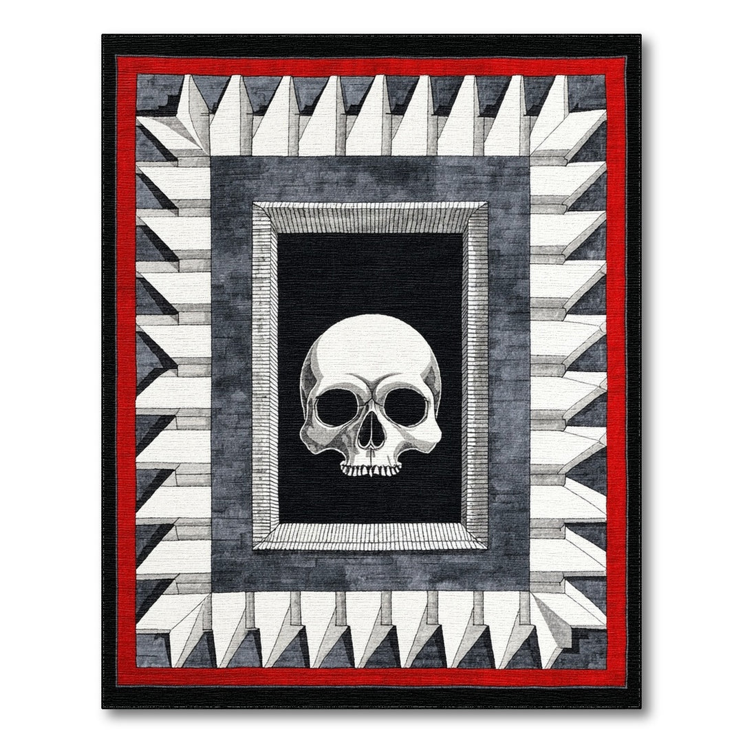Framed Skull Black White Area Rug