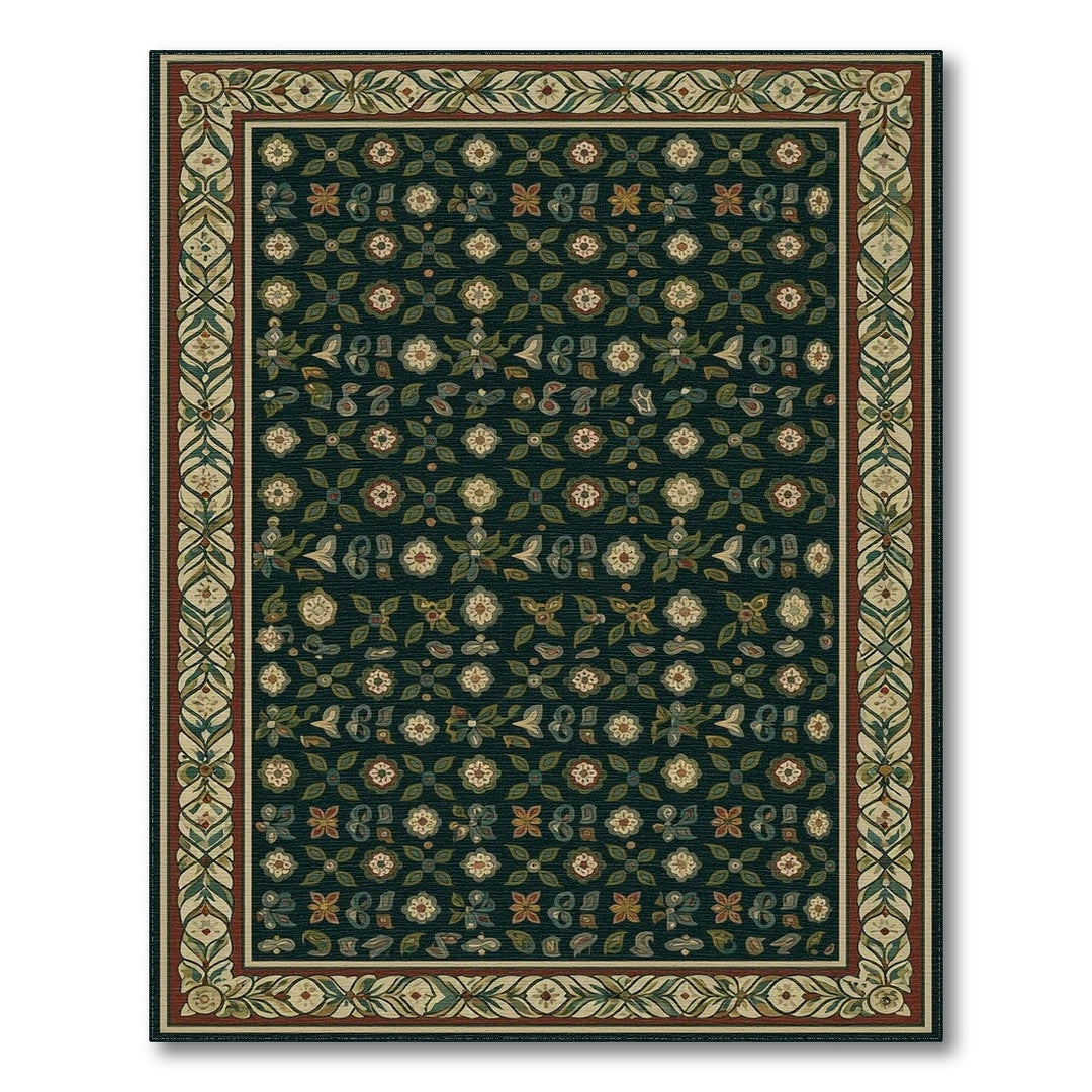 Green Dark Green Floral Vintage Area Rug