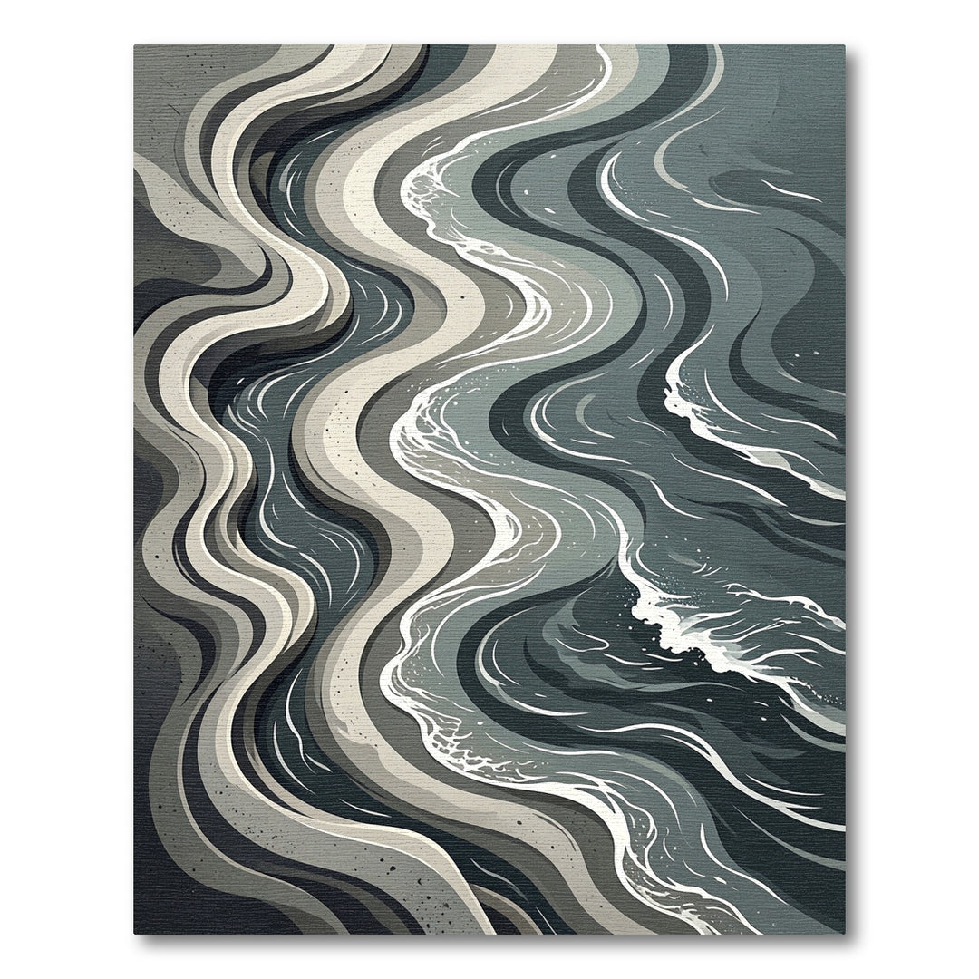 Abstract Monochrome Wavy Waterscape Rug