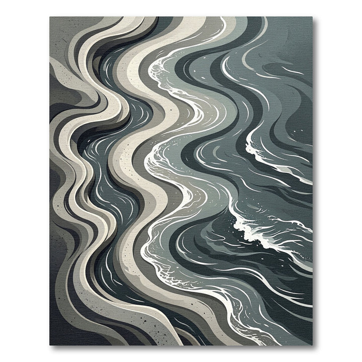 Abstract Monochrome Wavy Waterscape Rug
