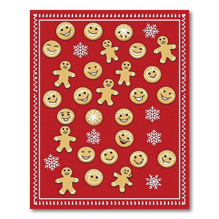 Festive Red Gingerbread Smile Snowflakes Rug