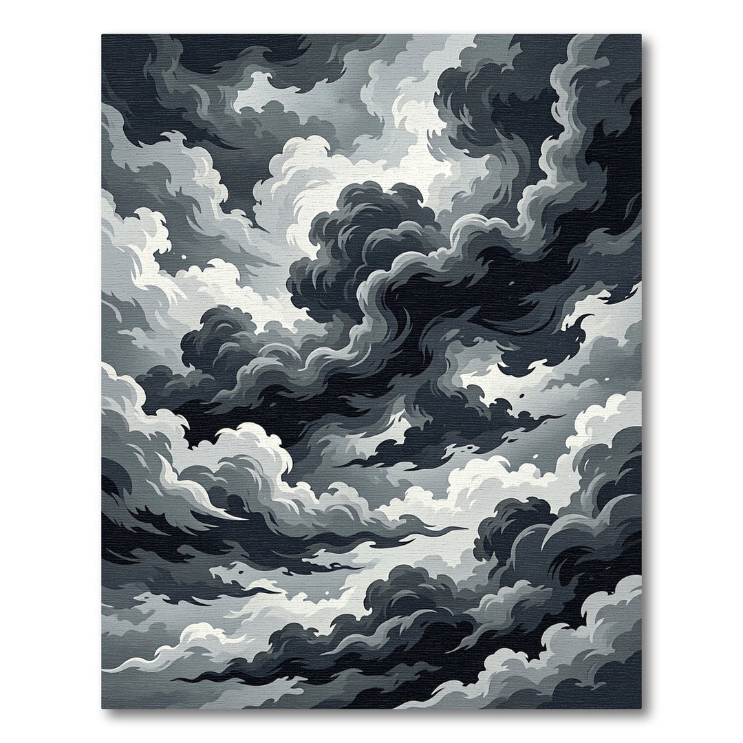 Dramatic Black and White Swirling Clouds Rug