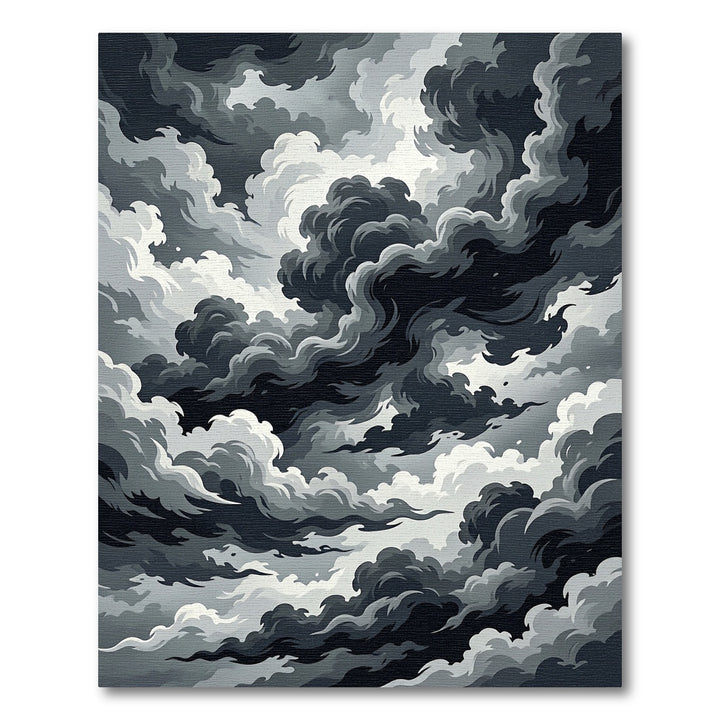 Dramatic Black and White Swirling Clouds Rug