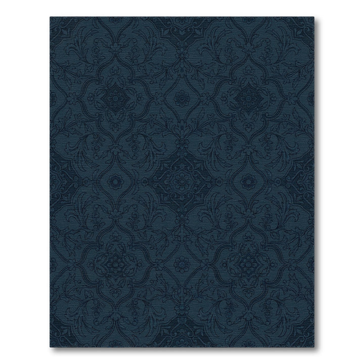Deep Navy Damask Floral Medallion Rug