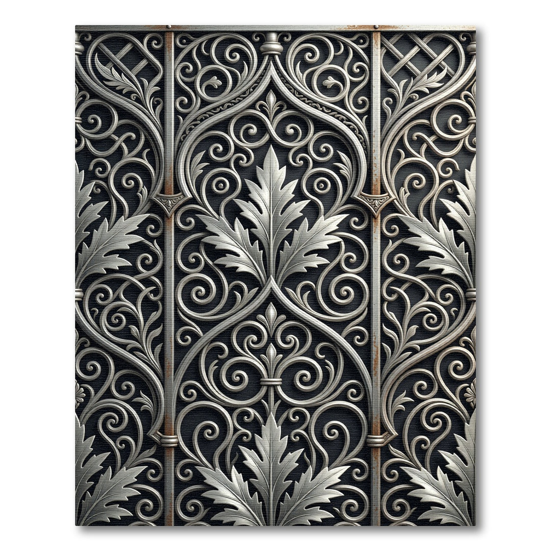 Ornate Silver Leaf Scrollwork Rug