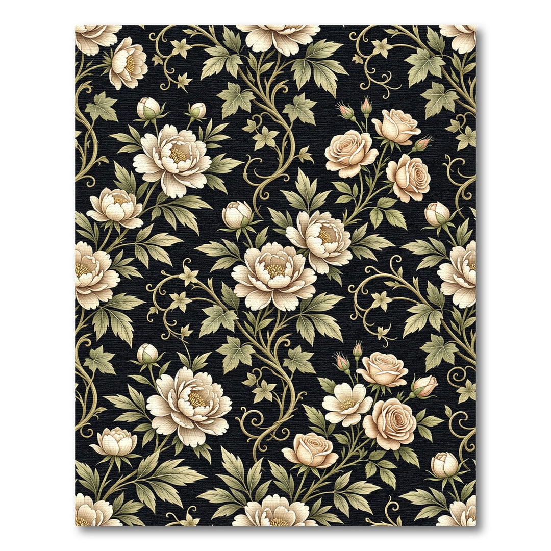 Cream Peony Rose Vine Flourish Rug