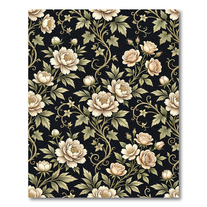 Cream Peony Rose Vine Flourish Rug