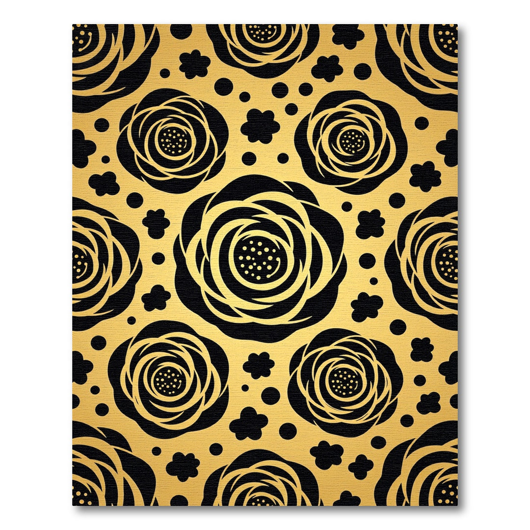 Bold Black Rose Garden Gold Rug