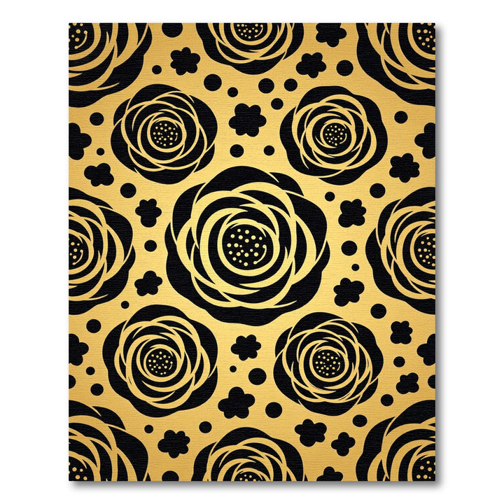 Bold Black Rose Garden Gold Rug