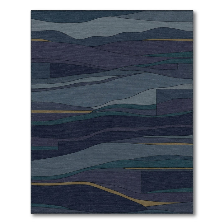 Deep Blue Wavy Contemporary Landscape Rug