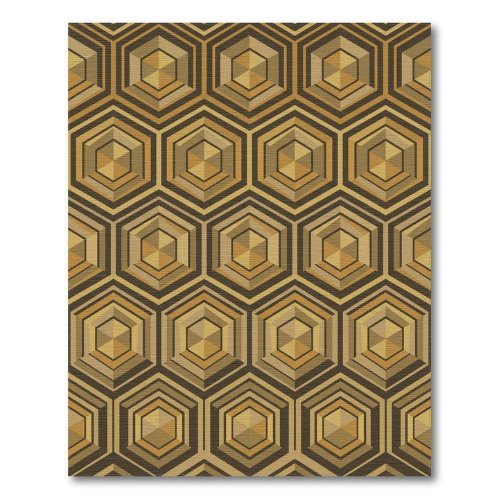 Brown Gold Hexagon Geometric Art Rug