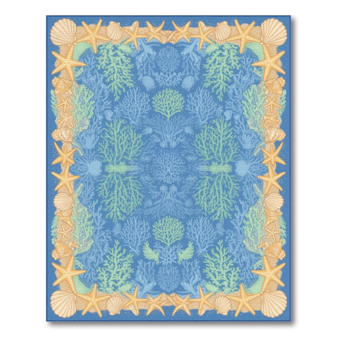 Coastal Beach Blue Coral Reef Coastal Area Rug