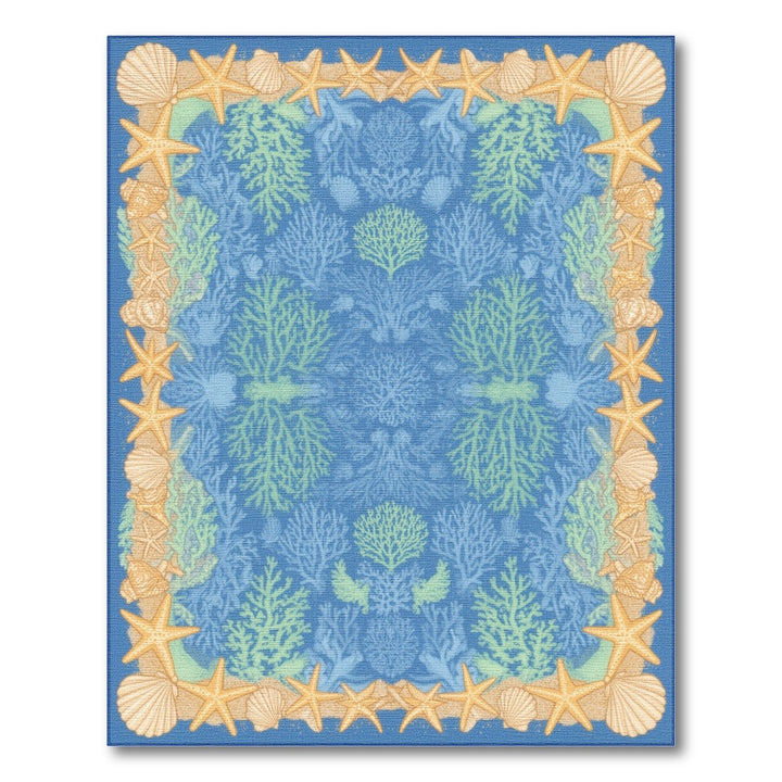 Coastal Beach Blue Coral Reef Coastal Area Rug