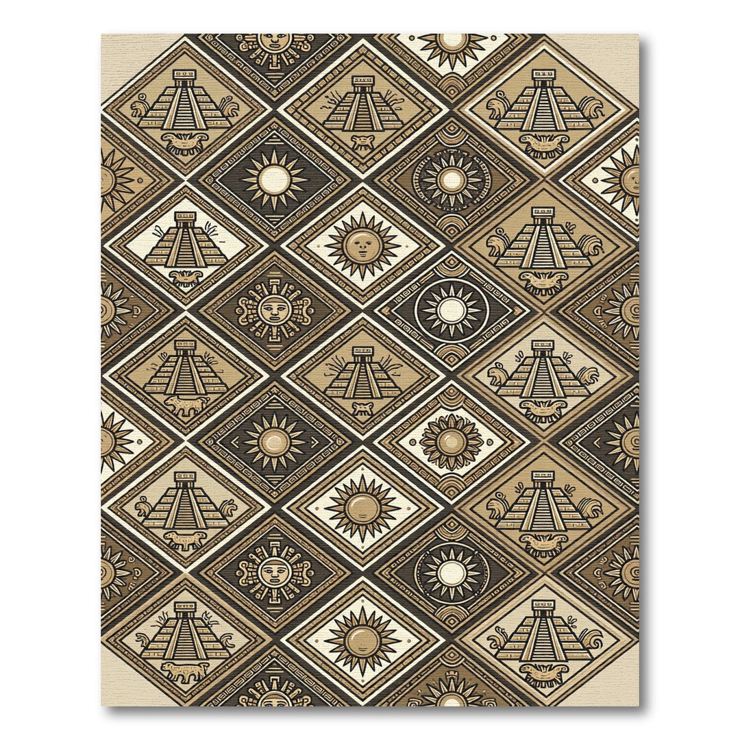 Ancient Mayan Sun and Pyramid Rug