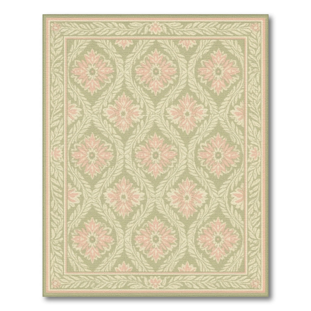Pink Floral Sage Green Vintage Area Rug