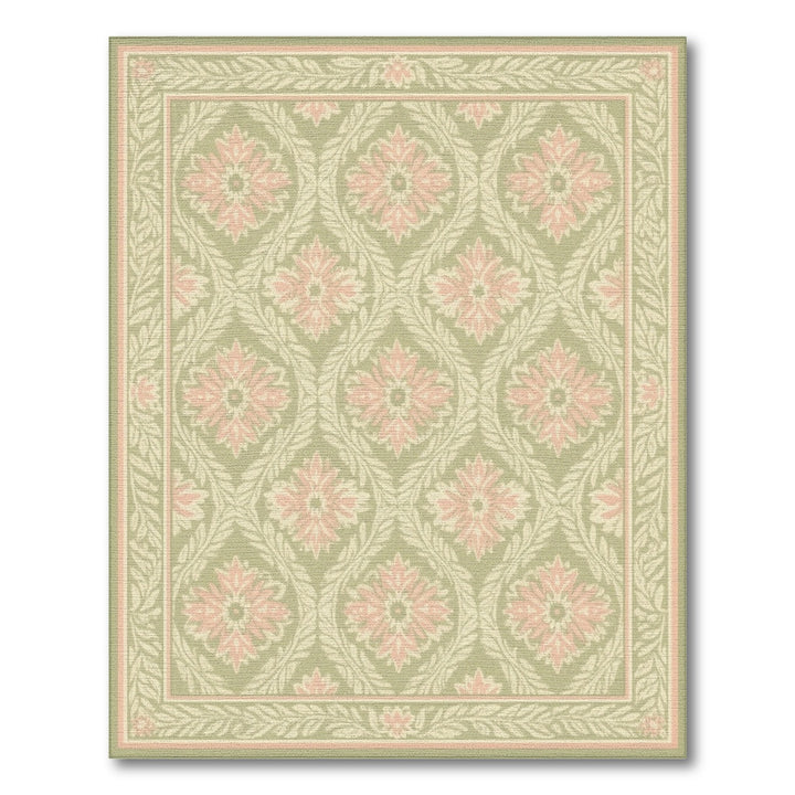 Pink Floral Sage Green Vintage Area Rug