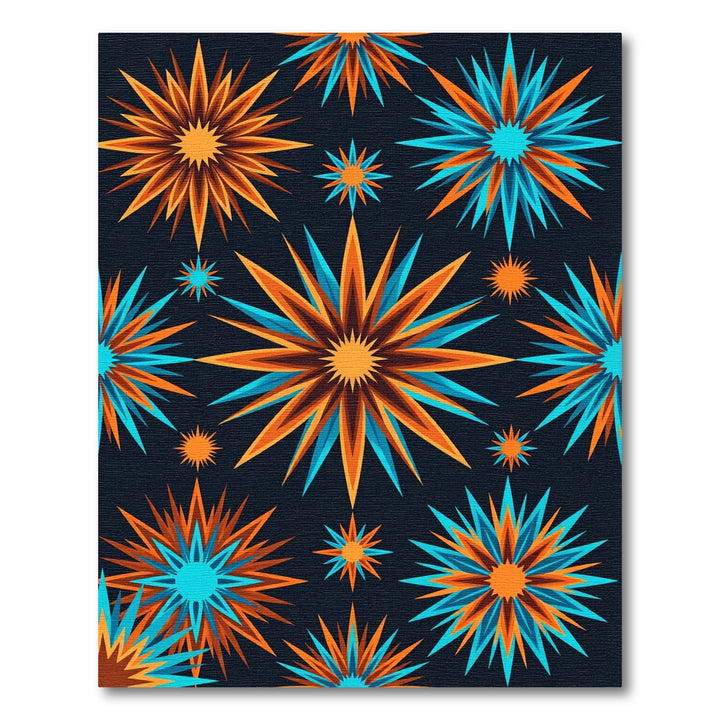 Vibrant Orange Blue Starburst Rug