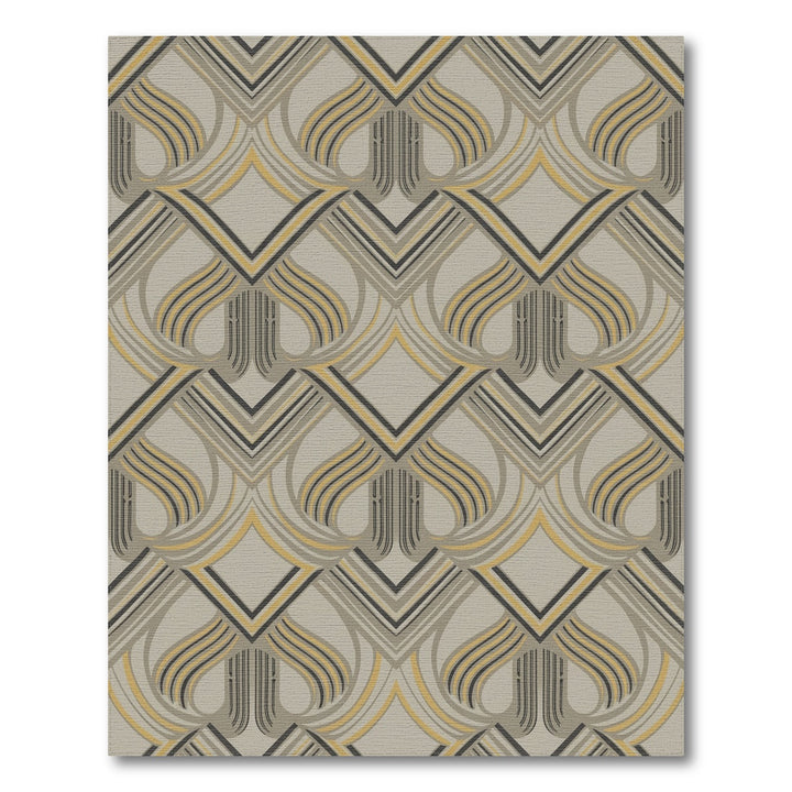 Art Deco Gray Yellow Geometric Arch Rug