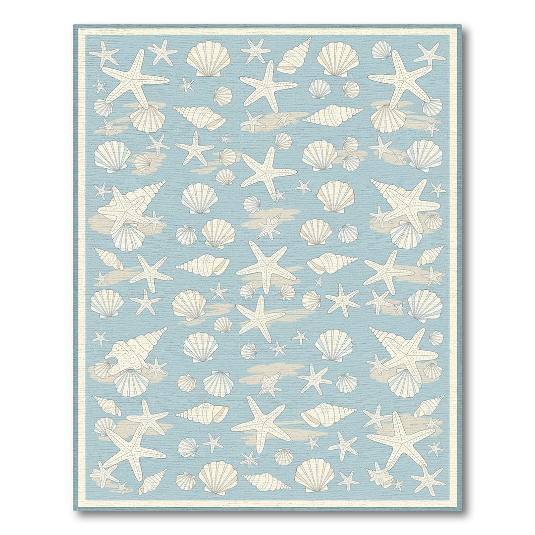 Blue Coastal Seashell Starfish Washable Area Rug