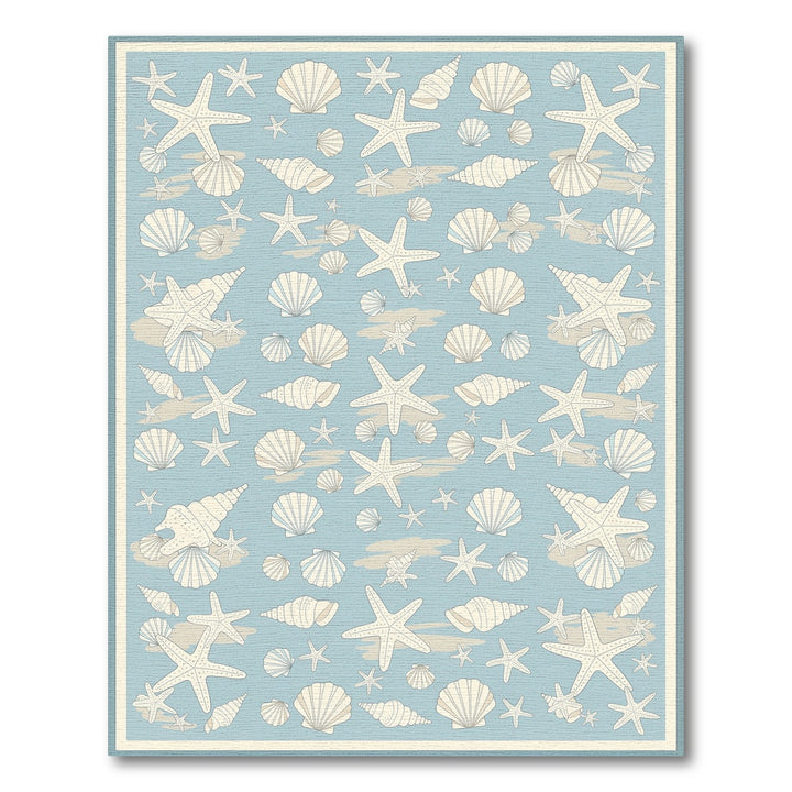 Blue Coastal Seashell Starfish Washable Area Rug