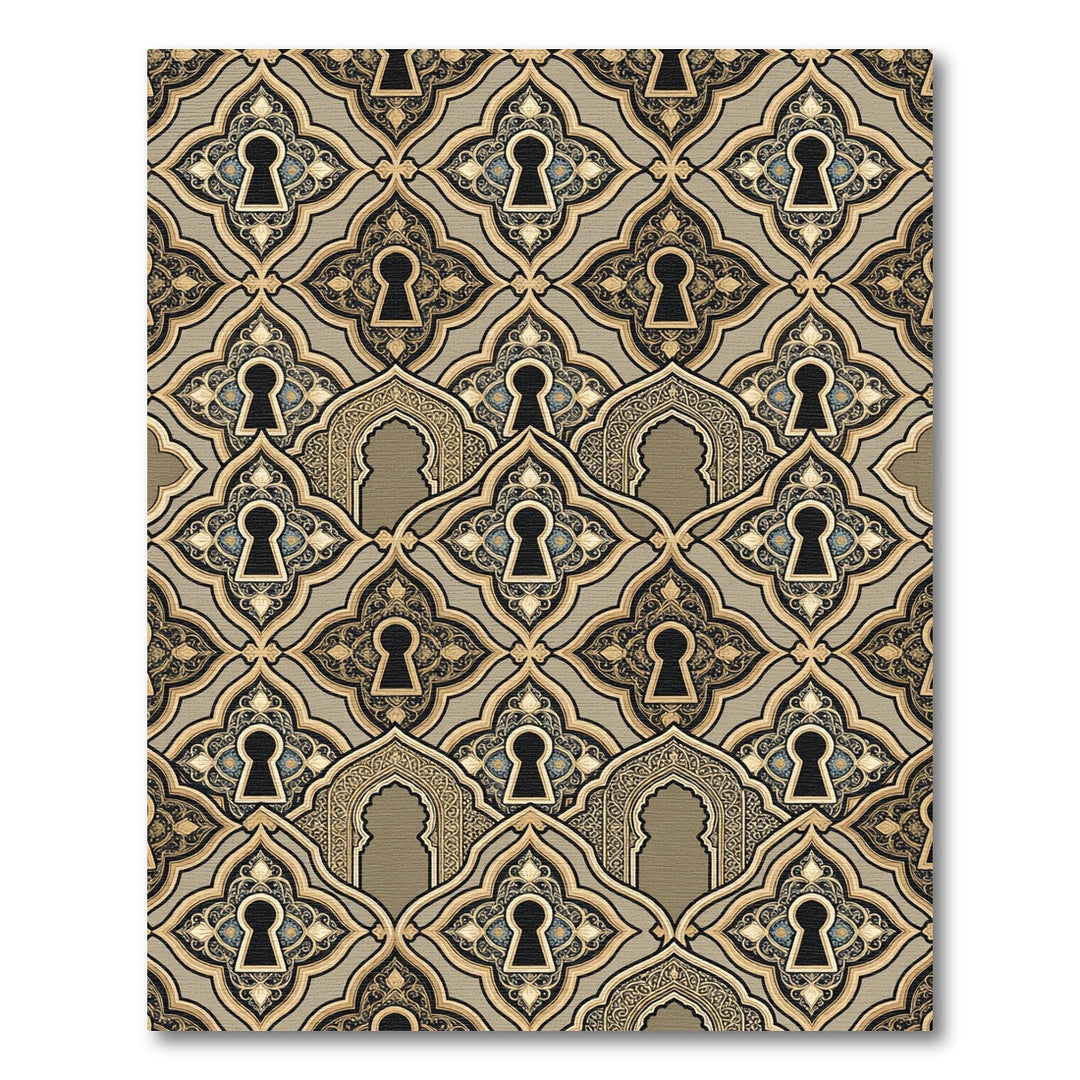 Ornate Golden Keyhole Archway Rug