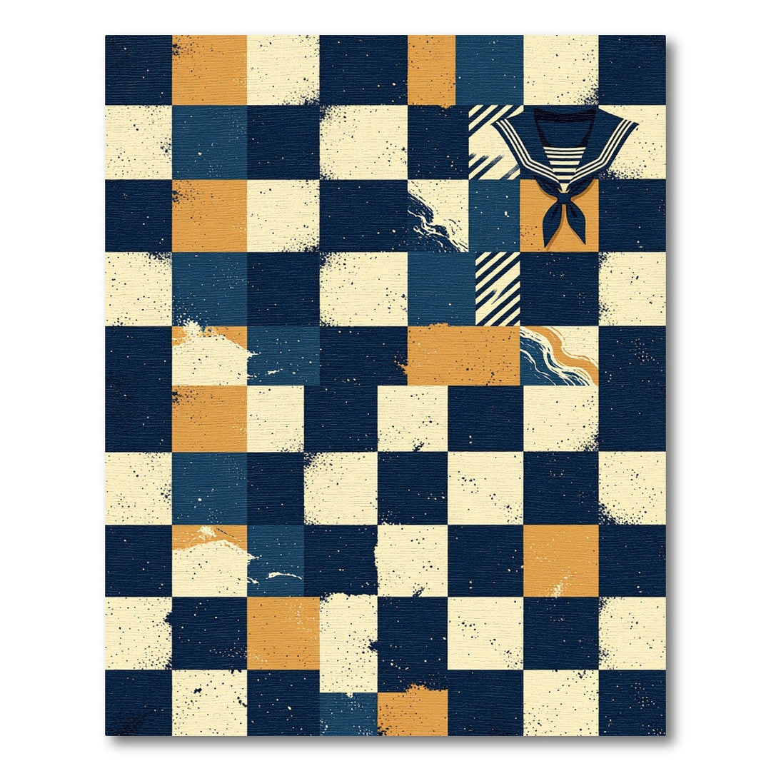 Nautical Navy Checkerboard Sailor Collar Rug