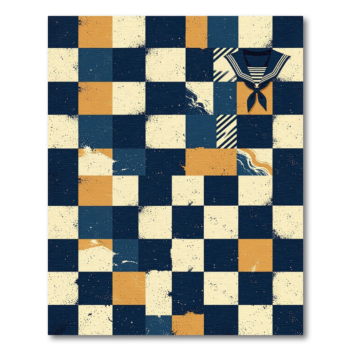 Nautical Navy Checkerboard Sailor Collar Rug