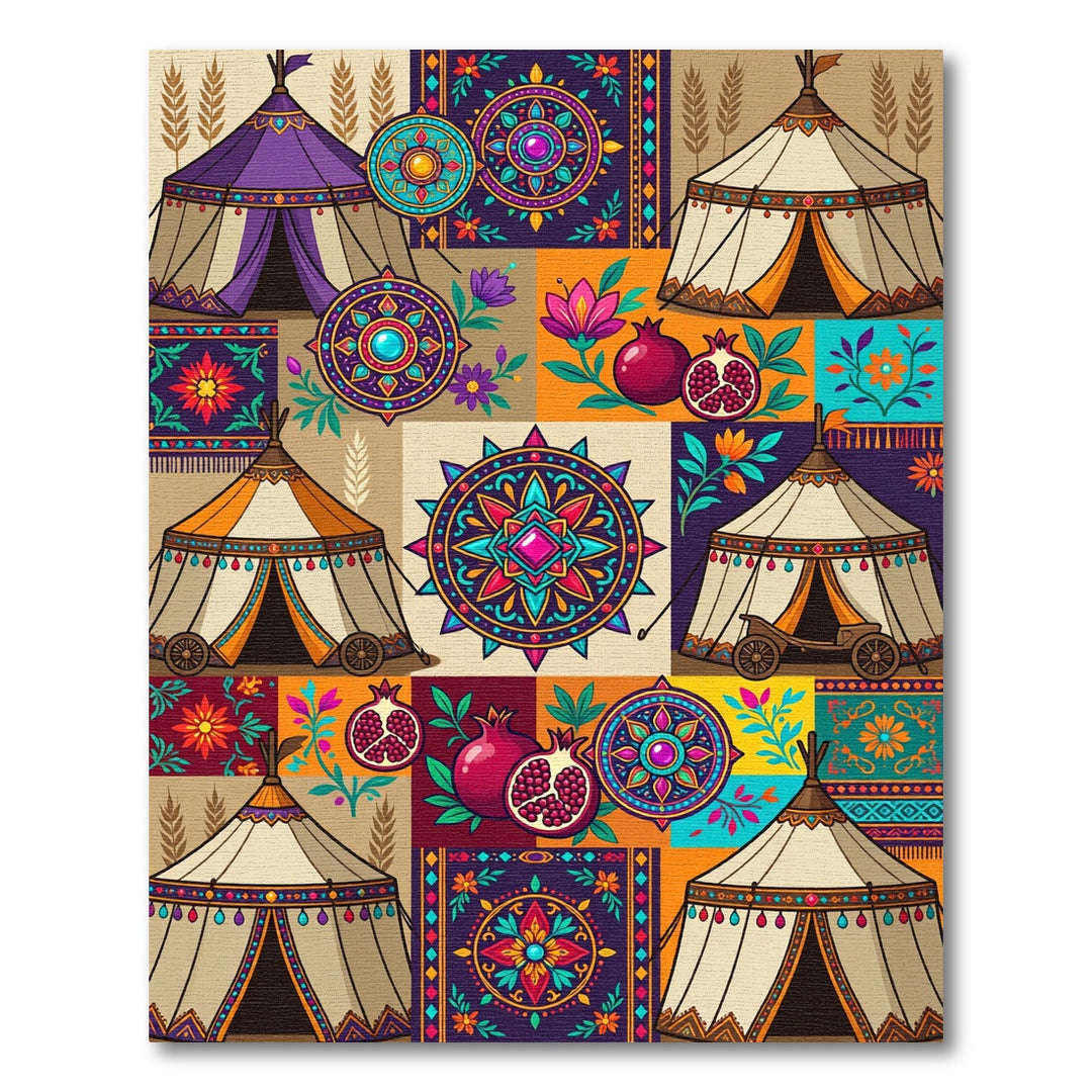 Vibrant Tribal Tent Pomegranate Medallion Rug