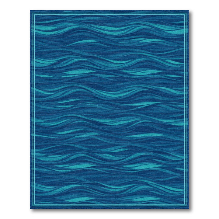 Blue Teal Ocean Wave Washable Area Rug