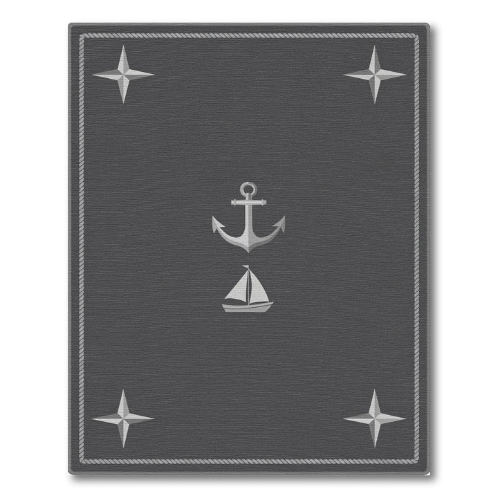 Grey Nautical Anchor Sailboat Rope Rug