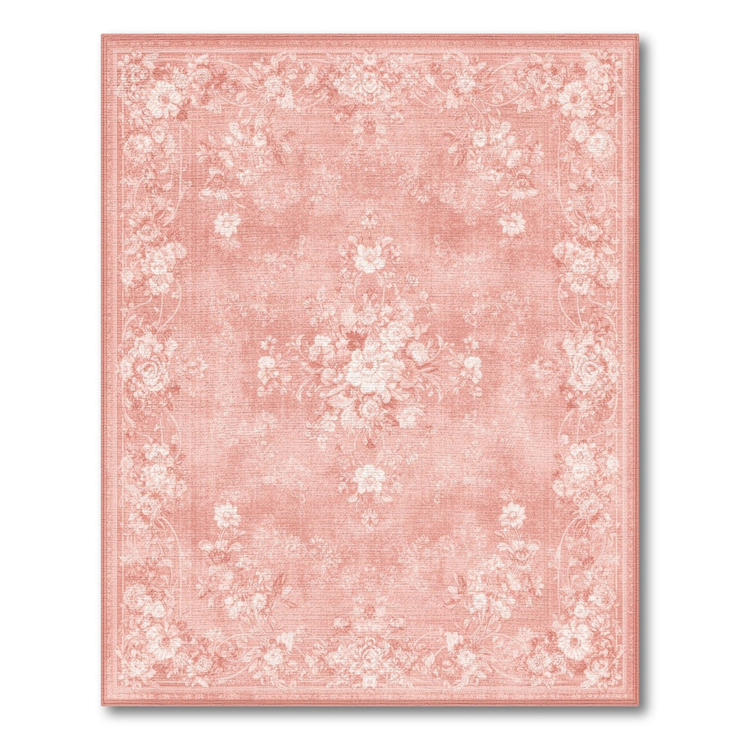 Pink Floral Vintage Washable Area Rug