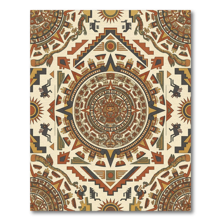 Aztec Sun Stone Geometric Medallion Accents Rug
