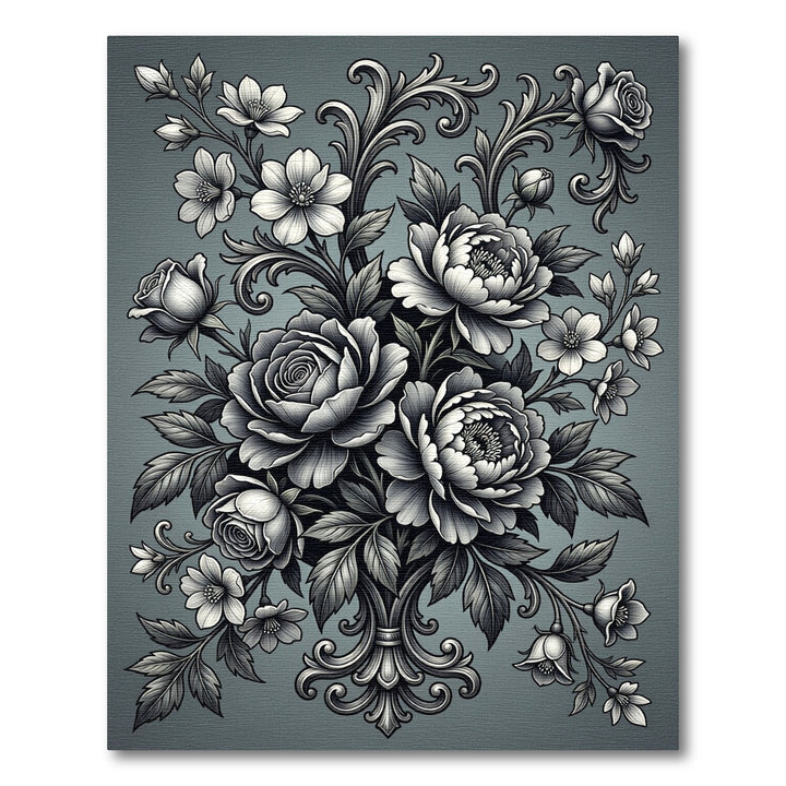 Monochromatic Floral Scroll Arrangement Rug