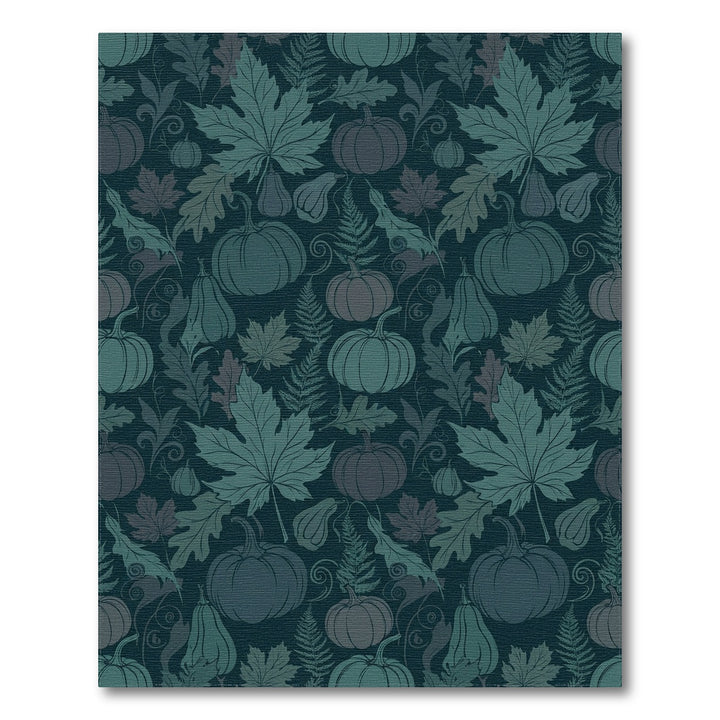 Autumnal Teal Pumpkin Leaf Medley Rug