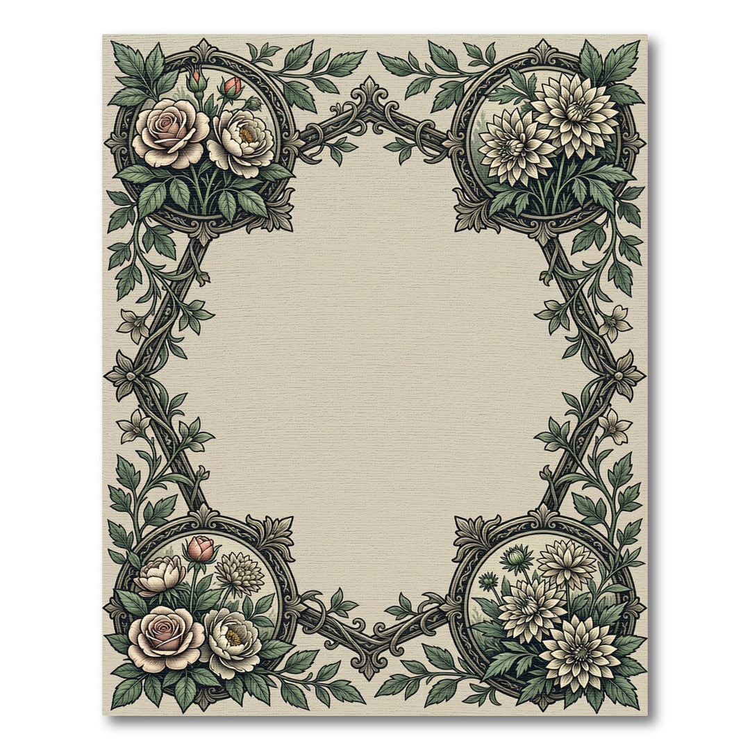Vintage Rose Blossom Garden Frame Rug