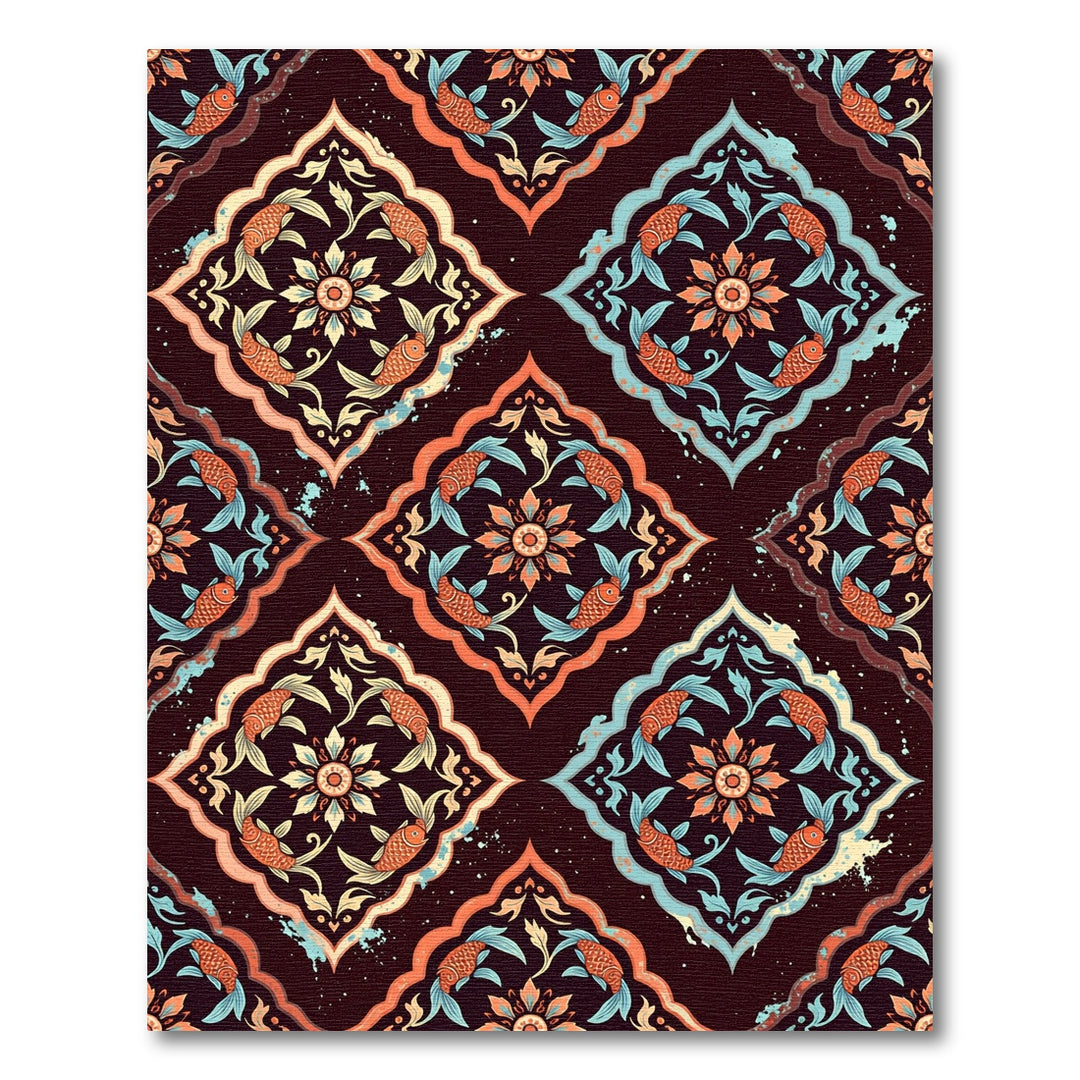 Ornate Orange Fish Floral Medallion Rug
