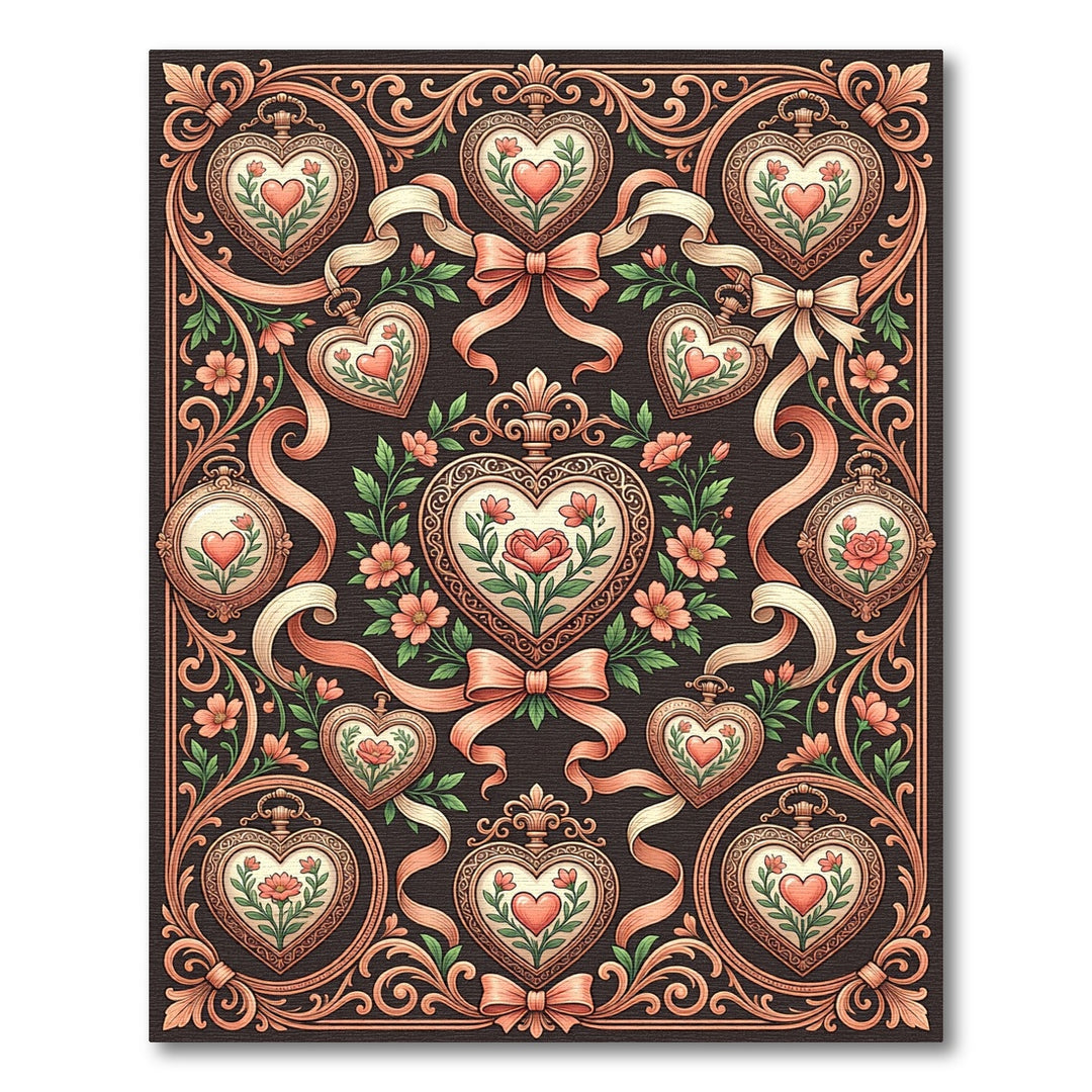Ornate Heart Floral Ribbon Arrangement Rug