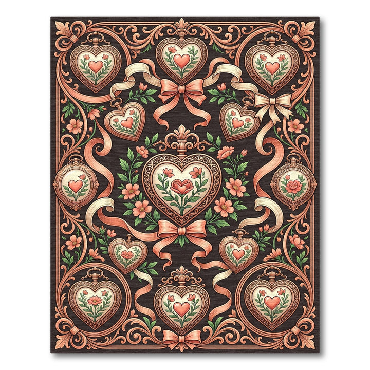 Ornate Heart Floral Ribbon Arrangement Rug