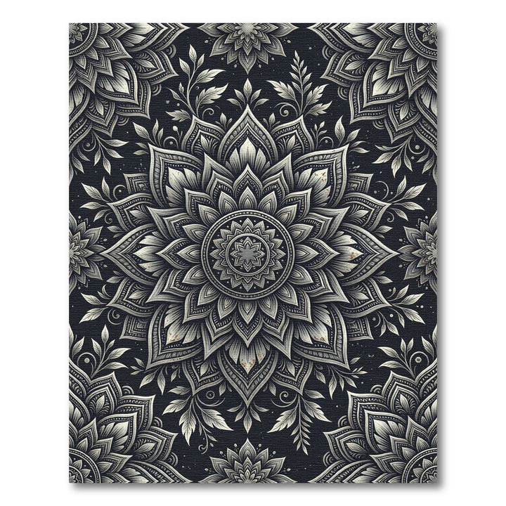 Ornate Black and White Mandala Blooms Rug