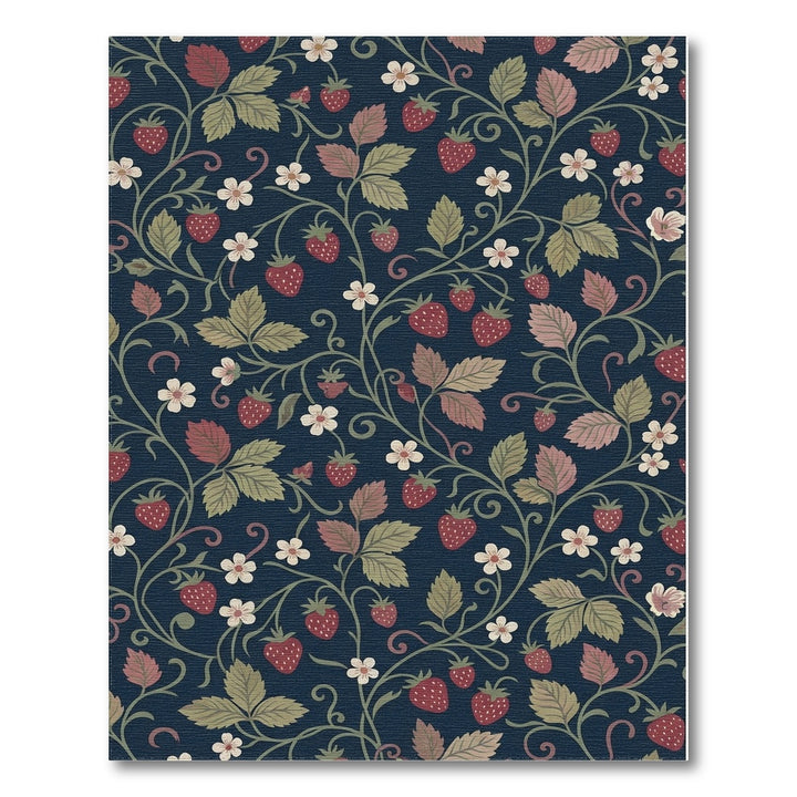 Navy Strawberry Vine Floral Rug