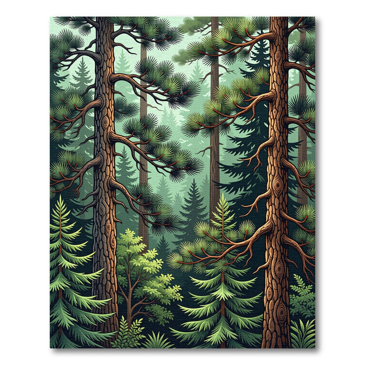 Verdant Forest Trees Evergreen Woodland Rug