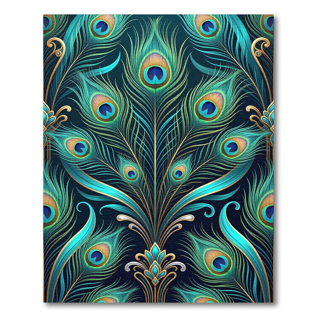 Emerald Peacock Feather Art Deco Rug