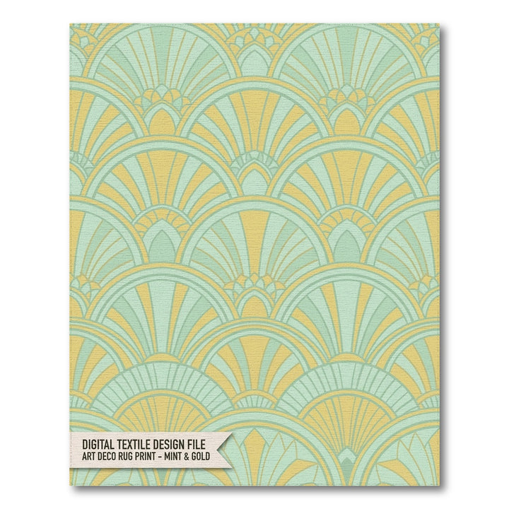 Art Deco Fan Mint Gold Rug