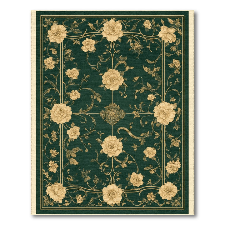 Green Floral Vintage Area Rug