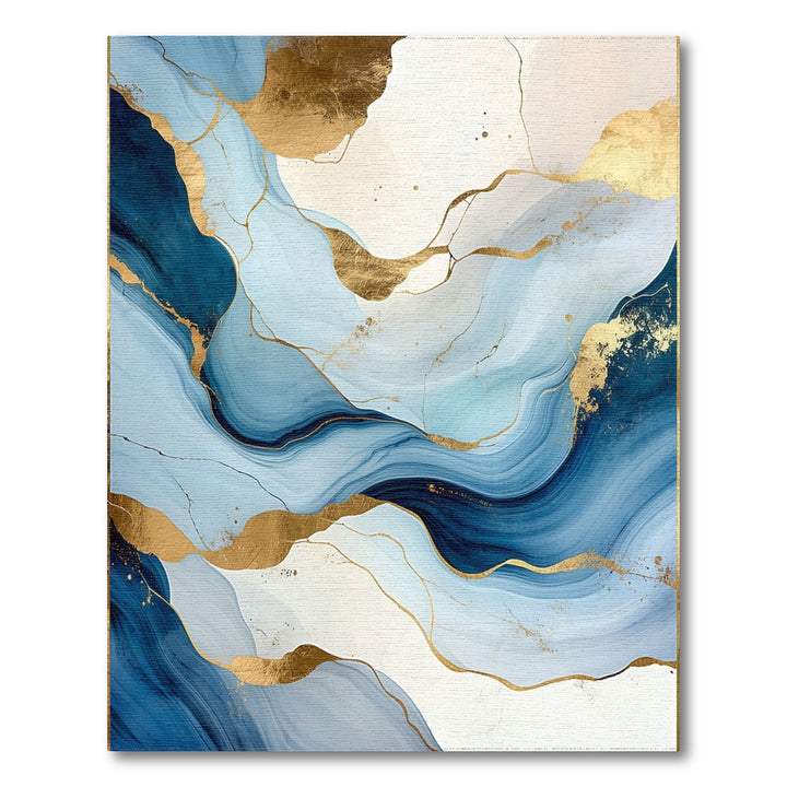 Blue Gold Abstract Flow Area Rug
