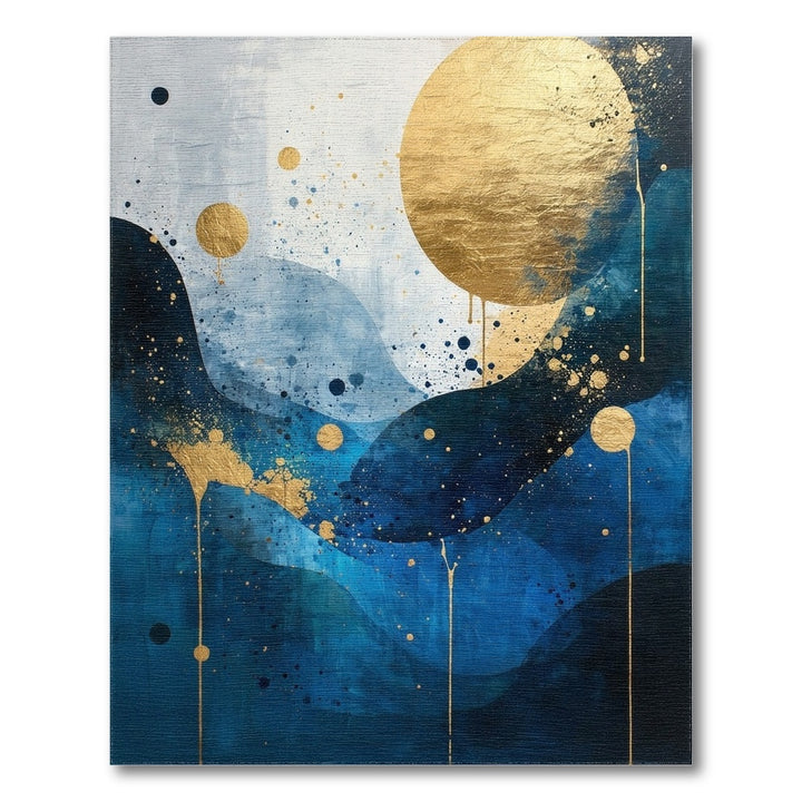 Blue and Teal Blue Gold Abstract Wave Area Rug