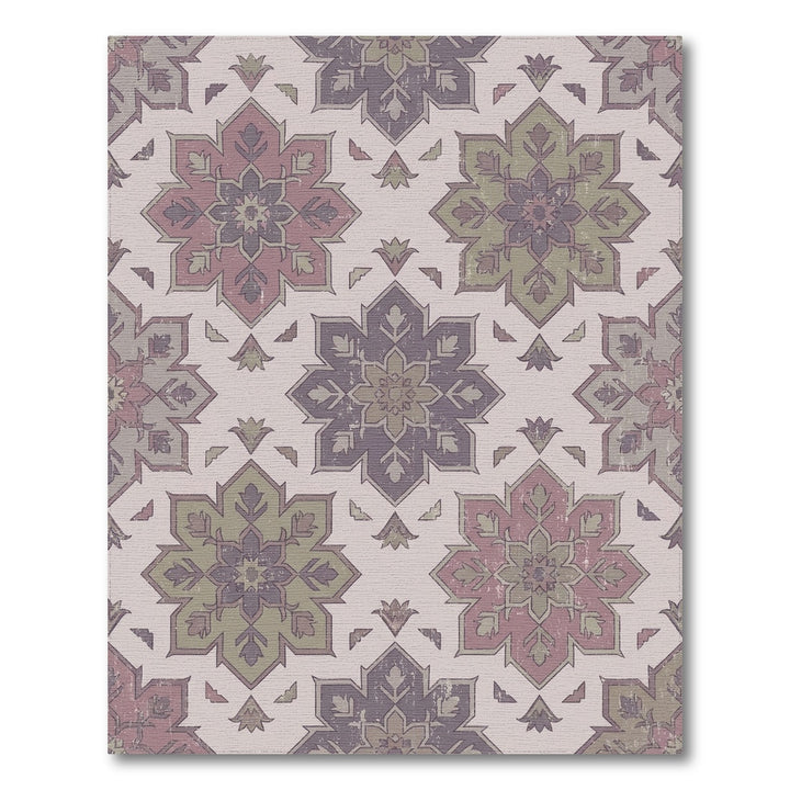 Distressed Floral Medallion Purple Green Rug