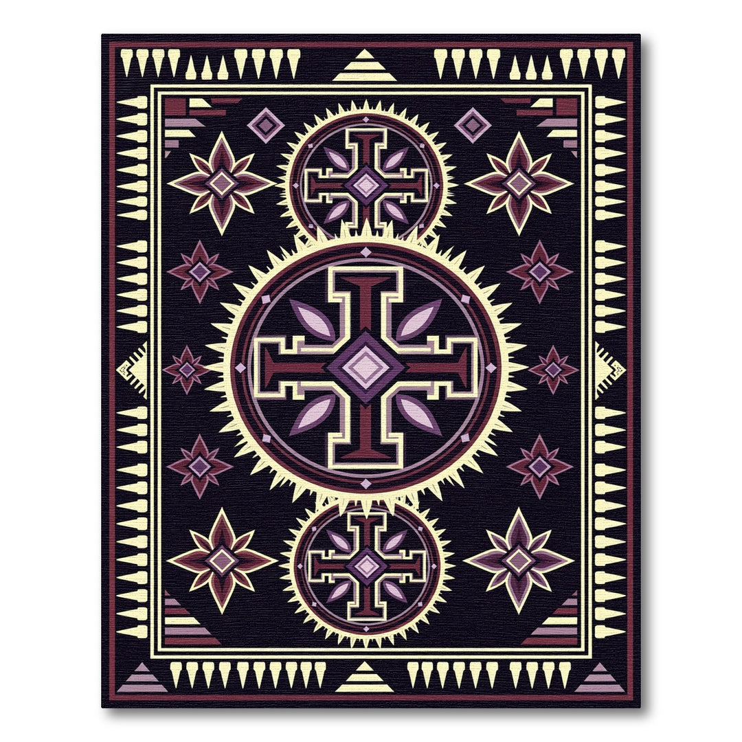 Ornate Purple Sunburst Cross Rug