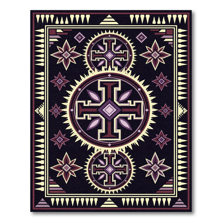 Ornate Purple Sunburst Cross Rug